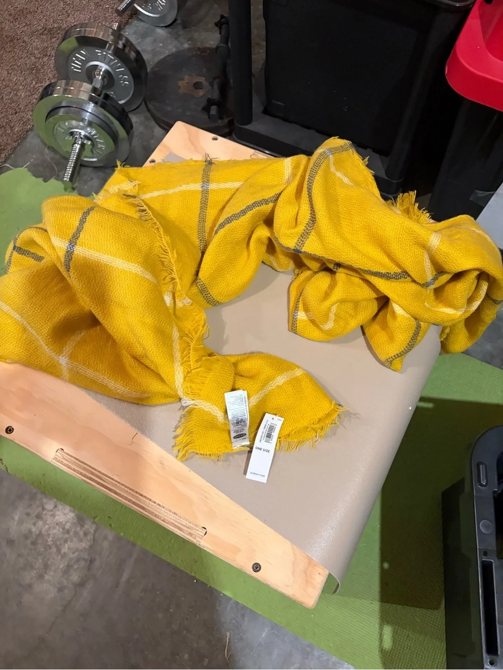 NWT. Old Navy Yellow Plaid Fringe Scarf Wrap
